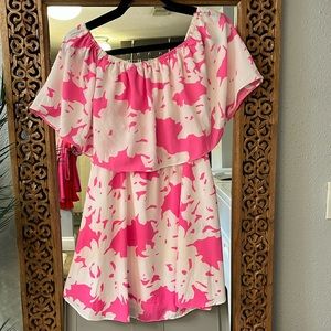 NWT Buddylove, hot pink, and white off the shoulder señorita dress